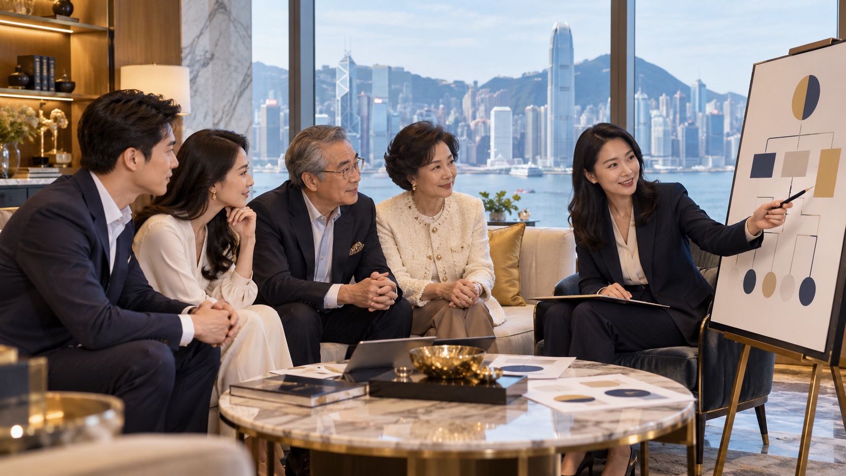 Asian family adviser explaining a family governance framework